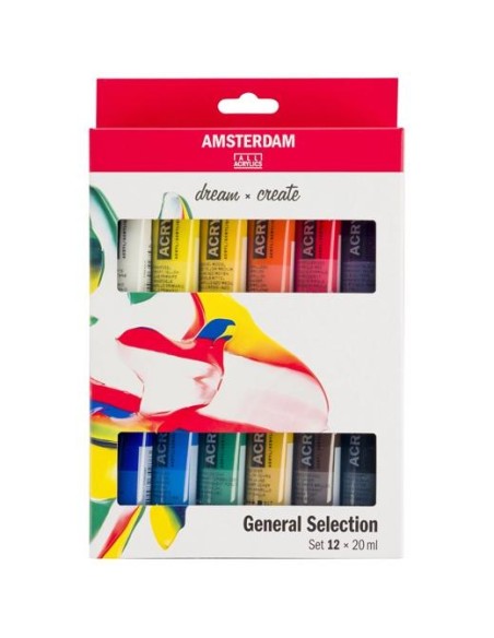 TALENS AMSTERDAM STANDARD SERIES SET ACRÍLICOS SELECCIÓN GENERAL TUBO 20ML ESTUCHE 12 UD