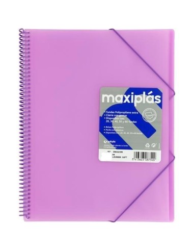 GRAFOPLÁS CARPETA CON FUNDAS MAXIPLÁS ESPIRAL A4 40 FUNDAS C/SOBRE PP RÍGIDO TRANSLÚCIDO LAVANDA SOFT