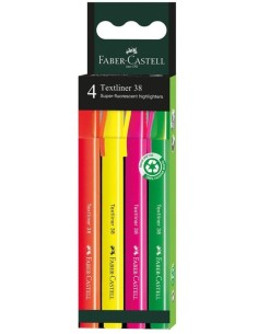 Estuche 4 marcadores fluorescentes textliner 38 colores rosa amarillo naranja y verde