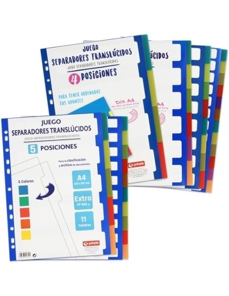 GRAFOPLAS SEPARADORES MULTITALADRO 11 PP 0,5 TRANSLÚCIDO EXTRA 12 POSICIONES A4 SURTIDOS