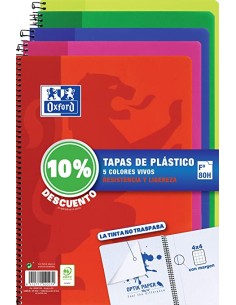 PACK 4+1 CUADERNO ESPIRAL CLASSIC W-E FOLIO 80 HOJAS 4X4 CON MARGEN COLORES VIVOS OXFORD 400122761