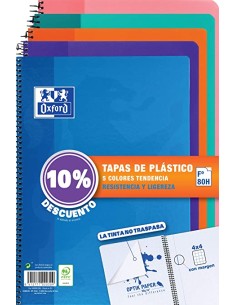 PACK 4+1 CUADERNO ESPIRAL CLASSIC W-E FOLIO 80 HOJAS 4X4 CON MARGEN COLORES TENDENCIA OXFORD 400122766