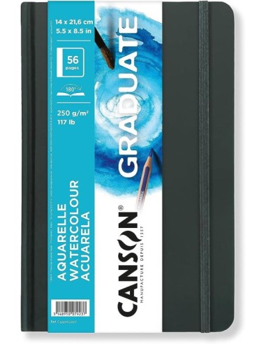 Cuaderno canson graduate acuarela 14x216 28h 250g grano fino