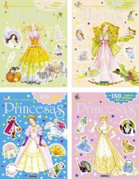 Mi libro brillante de hadas y princesas con pegatinas 4 Titulos