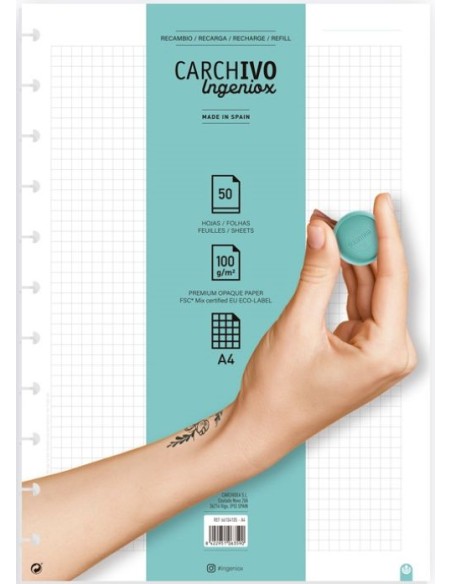 Recambio cuaderno ingeniox a4 50 hojas cuadricula extraibles Recambio cuaderno ingeniox a4 50 hojas cuadricula extraibles