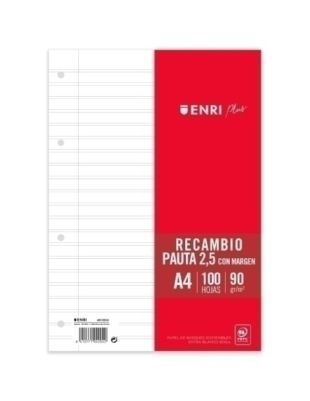 RECAMBIO 100H ENRI A4 PAUTA 2.5 C/MG 90GR