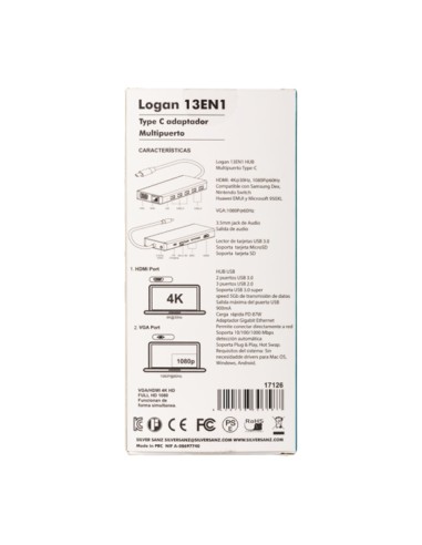 Adaptador Type-C Logan HUB 13 en 1