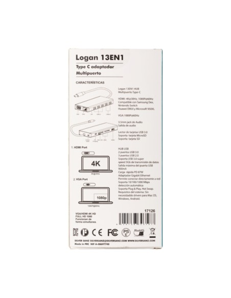 Adaptador Type-C Logan HUB 13 en 1