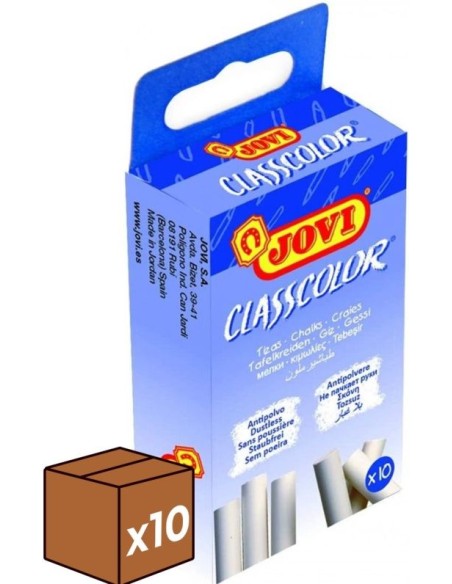 pack 10u caja 10 tizas blancas antipolvo jovi