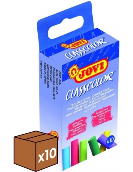 pack 10u caja 10 tizas colores antipolvo jovi
