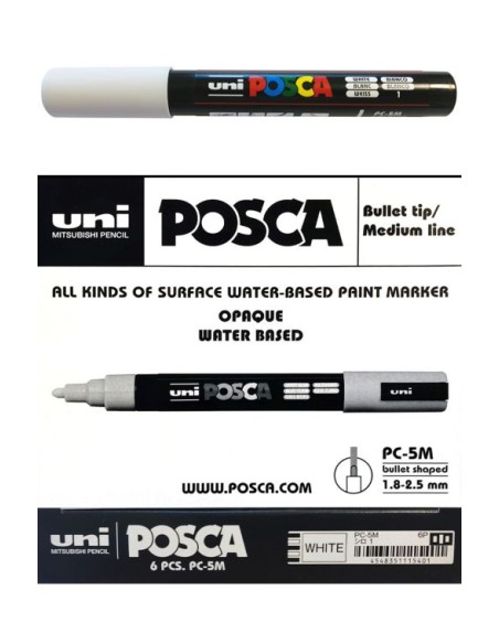 pack 6u marcadodr uni posca pc5m color blanco punta 18 25mm