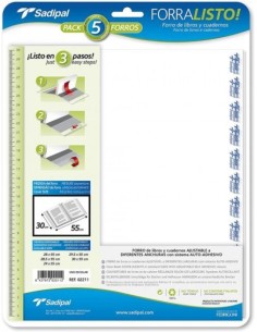 PAQ 5 FORRO LIBROS AJUSTABLE 30X52CM FORRALISTO PP 80MICRAS