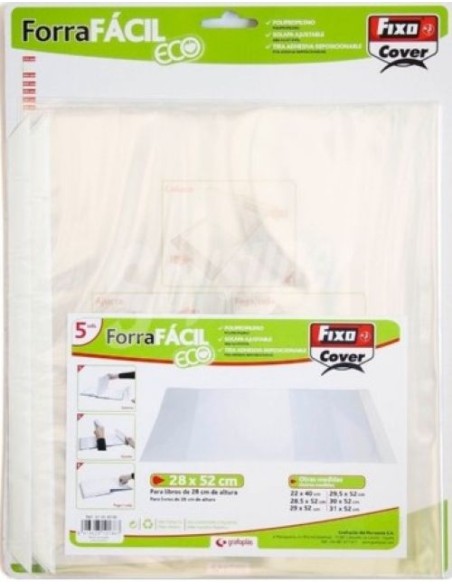 Paq 5 forro libros ajustable 28x52cm forraFacil polipropileno