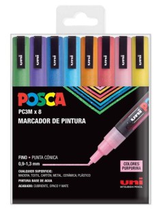 ESTUCHE 8 ROTULADORES POSCA PC3MR UNI BALL PURPURINA