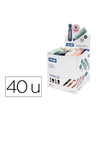 MILAN CINTA CORRECTORA CILÍNDRICA 5MMX6M SERIE 1918 CUBO EXPOSITOR 40U C/SURTIDOS