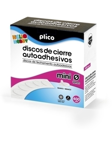 CAJA 400 DISCOS PLICO CIERRE TEXTIL ADH. 10MM BL