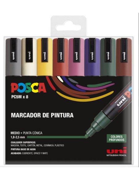 EST. 8 ROTULADORES UNI-BALL POSCA PC5M OSCUROS