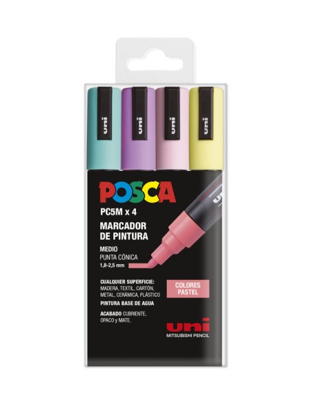 ESTUCHE 4 UDS. PC-5M PASTEL POSCA 182634811