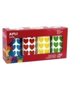 APLI GOMETS CORAZONES PERMANENTES 20X18MM 7080U PACK 4 ROLLOS C/SURTIDOS