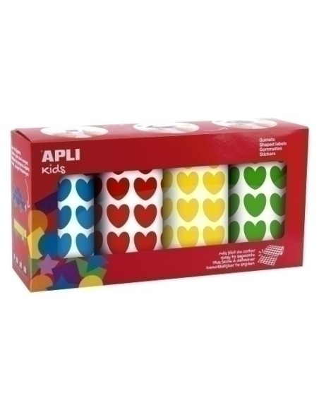 APLI GOMETS CORAZONES PERMANENTES 20X18MM 7080U PACK 4 ROLLOS C/SURTIDOS