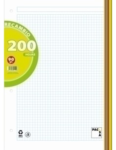 PACSA RECAMBIO DE COLORES SURTIDOS 4 TALADROS 200 HOJAS 5X5+GRECA A4