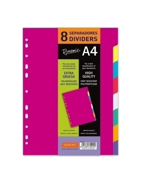 SENFORT JUEGO 8 SEPARADORES A4 PP RÍGIDO DYNAMIC C/SURTIDOS