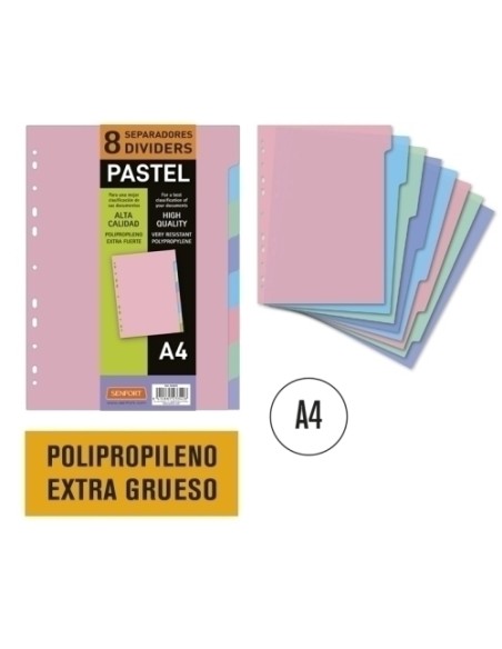 SEPARADORES SENFORT PP PASTEL A4 - Pack de 10 unidades