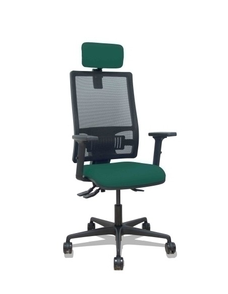 Silla Bormate asincro malla negra asiento bali verde botella brazos 2D ruedas 65mm cabecero regulable