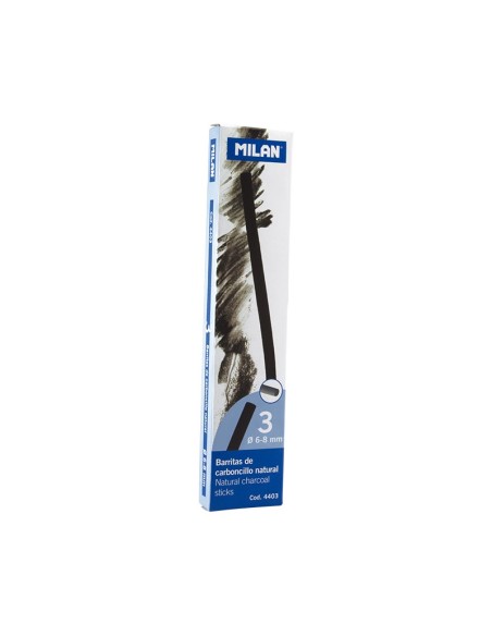 MILAN CARBONCILLO NATURAL CILÍNDRICO Ø6-8MM X 15CM CAJA DE 3 BARRITAS