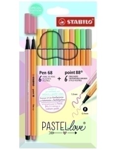 STABILO ROTULADORES PEN 68 Y POINT 88 Y PASTELLOVE ESTUCHE 12 C/SURTIDOS PASTEL
