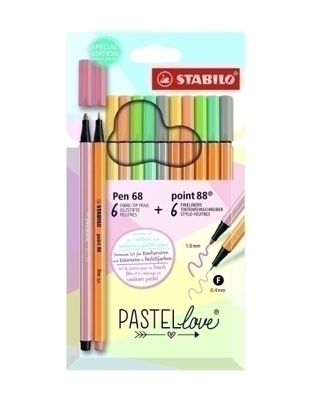STABILO ROTULADORES PEN 68 Y POINT 88 Y PASTELLOVE ESTUCHE 12 C/SURTIDOS PASTEL