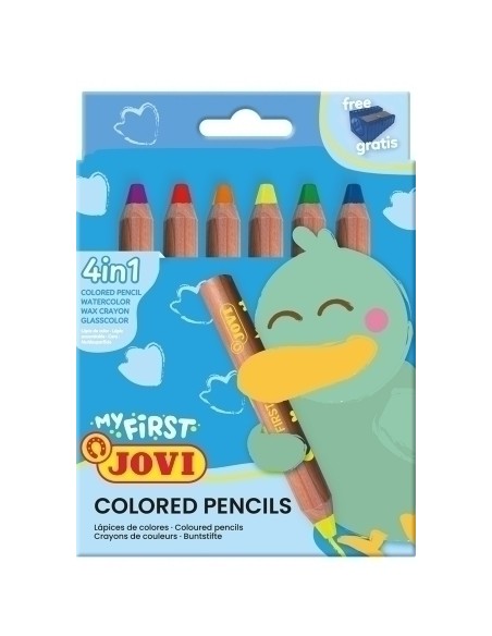 MY FIRST COLOURED PENCIL ESTUCHE 6 LÁPICES DE MADERA 4 EN 1 DE COLORES SURTIDOS + SACAPUNTA NEW JOVI 731/6