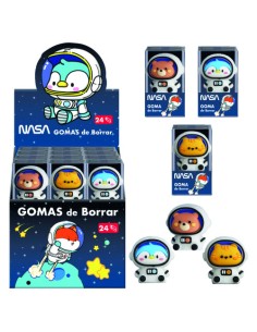 EXPOSITOR CON 24 GOMAS DE BORRAR ASTRONAUTAS-ANIMALES - NASA DOHE 79648