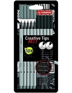ESTUCHE ROTULADORES CREATIVE TIPS ARTY CON 10 ROTULADORES (5 PUNTAS DIFERENTES) EN COLOR NEGRO Y GRIS STABILO 89/10-1-20