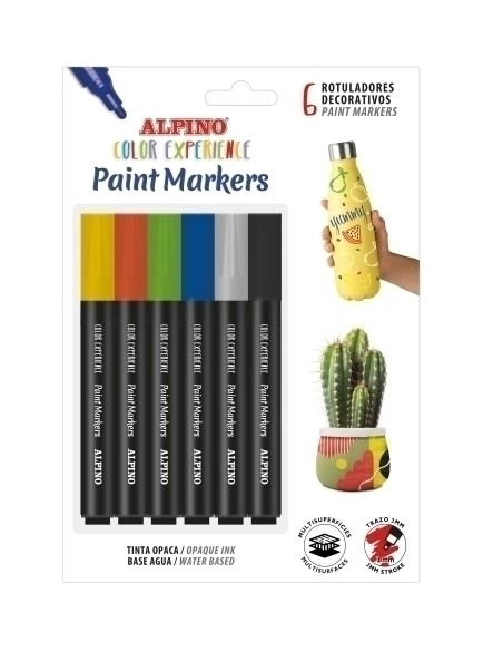 ALPINO PACK 6 ROTULADORES CREA + PAINT MARKER PARA DECORACIÓN TODAS SUPERFICIES C/SURTIDOS