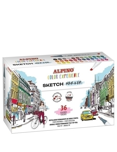 ALPINO ROTULADORES SKETCH MARKER COLOR EXPERIENCE DOBLE PUNTA ESTUCHE 36 C/SURTIDOS