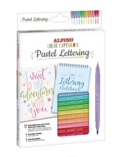 ALPINO KIT COLOR EXPERIENCE PASTEL LETTERING BLOC + GUÍA + 10 ROTULADORES DUAL ARTIST DOBLE PUNTA C/SURTIDOS