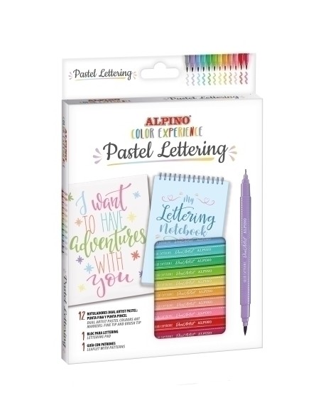 ALPINO KIT COLOR EXPERIENCE PASTEL LETTERING BLOC + GUÍA + 10 ROTULADORES DUAL ARTIST DOBLE PUNTA C/SURTIDOS