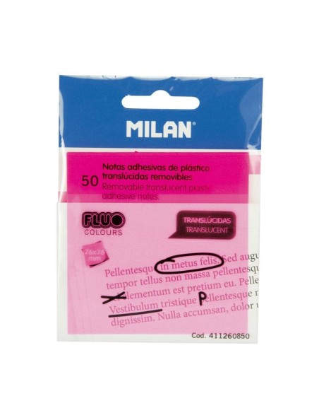MILAN NOTAS ADHESIVAS 50 HOJAS 76X76MM TRANSLÚCIDAS ROSA FLUORESCENTE