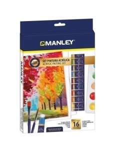 MANLEY SET DE PINTURA ACRÍLICA ESTUCHE DE 16 PIEZAS C/SURTIDOS