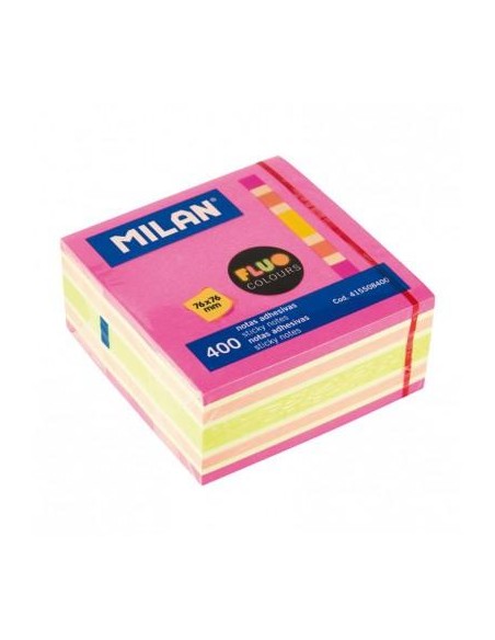 MILAN CUBO DE NOTAS ADHESIVAS 400 HOJAS 76X76 COLORES SURTIDOS FLUOR