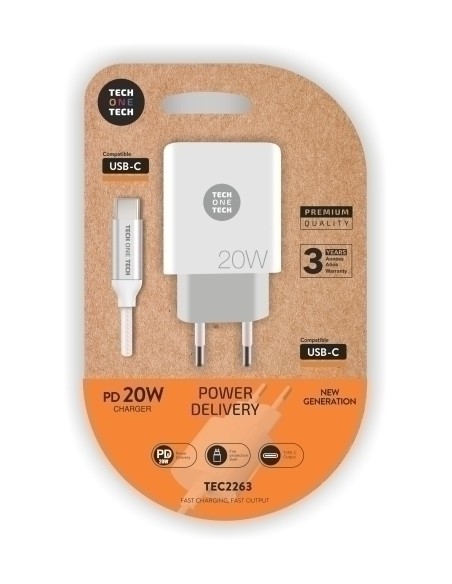 CARGADOR TECHONE DOBLE + CABLE USB-C-USB