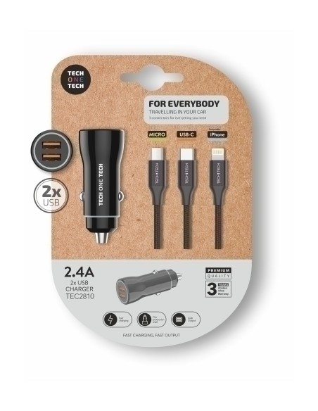 CARGADOR TECHONE DOBLE MECHERO NEGRO