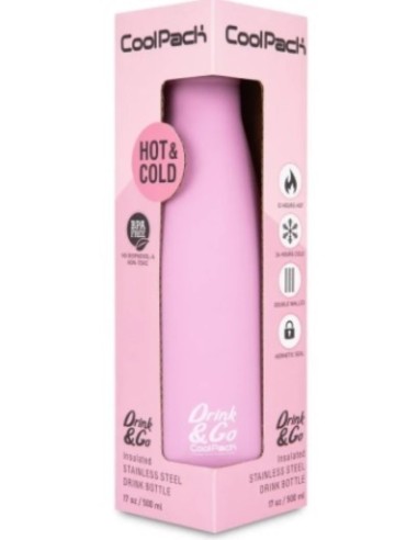Botella termica 500ml en acero inoxidable color rosa pastel