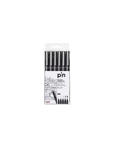 UNIBALL ESTUCHE MARCADOR PERMANENTE NEGRO PIN-200(S)/6P CALIBRADOS -6U- 234609000 Pack 10 Unid.