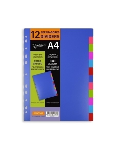 SENFORT JUEGO 12 SEPARADORES A4 PP RÍGIDO DYNAMIC C/SURTIDOS 302070 Pack 5 Unid
