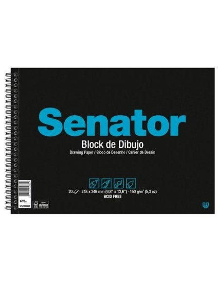 SENATOR BLOCK DIBUJO ESPIRAL 20 HOJAS 150 GR SIN RECUADRO A3 37012110 Pack 10 Unidades