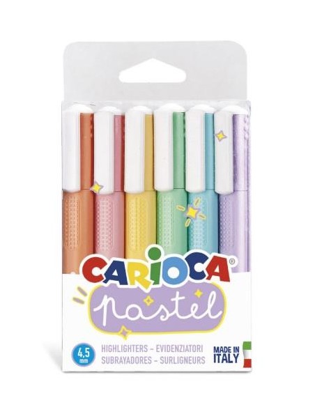 CARIOCA MARCADOR PASTEL PUNTA BISELADA COLORES - BOLSA PVC DE 6