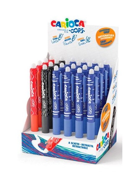 CARIOCA BOLÍGRAFO RETRÁCTIL OOPS BORRABLE COLORES SURTIDOS - EXPOSITOR DE 24