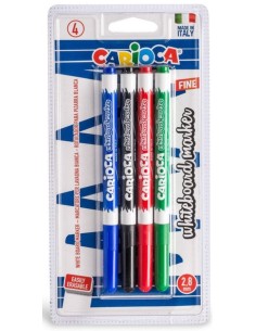 Estuche 4 rotuladores pizarra blanca punta fiina colores negro rojo verde y azul